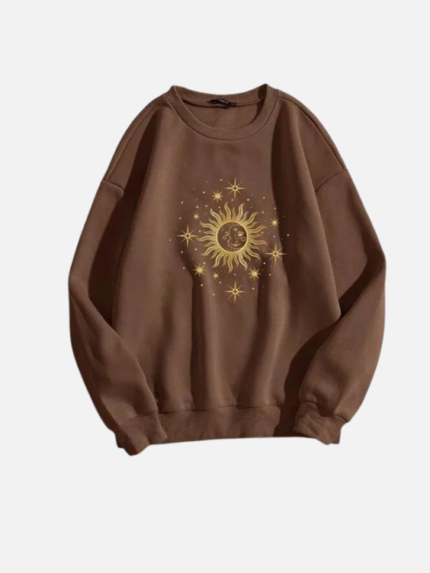 Abstract Sun And Moon Print Oversized Thermal Sweatshirt