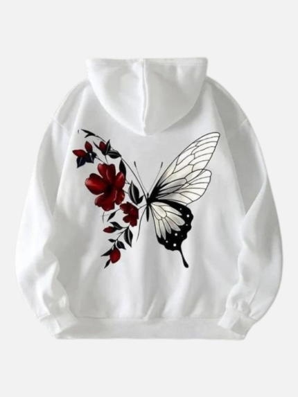 Butterfly and Red Flower Hoodie
