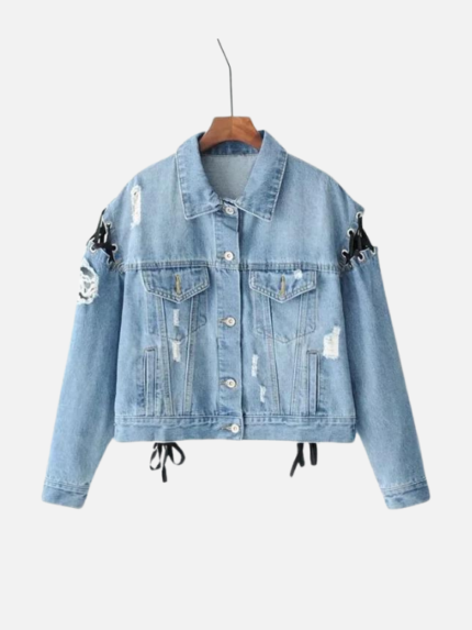 Lace Up Ripped Denim Jacket