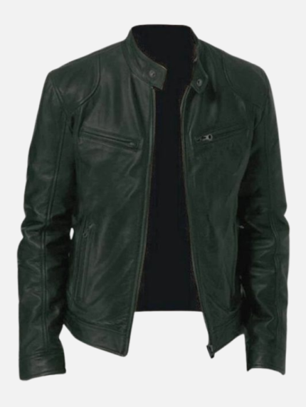 Men's Leather Jacket Dark Green