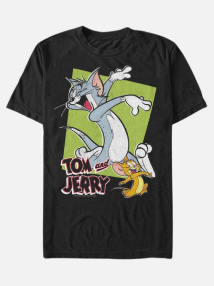Men's Tom Jerry Dot Pose Short Sleeve T-shirt - Black