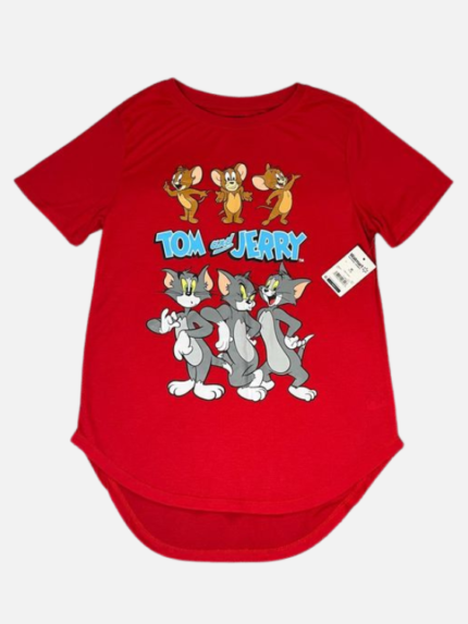 Tom And Jerry Red Short Sleeve T-Shirt for Women